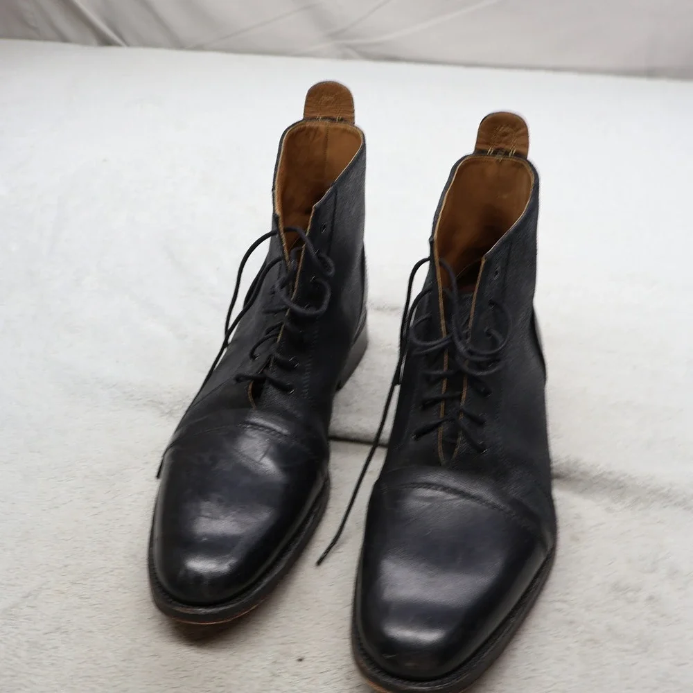 Grenson Mens 11 Boots Black Dress Shoes Leather Cap Toe Lace Up Classic 5085 01